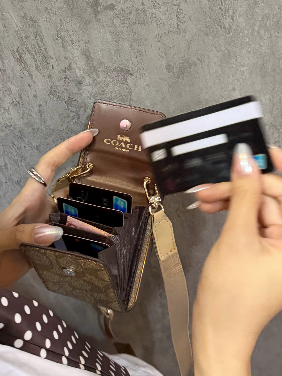 Vintage Signature Pattern iPhone Case | Card Holder & Crossbody Strap