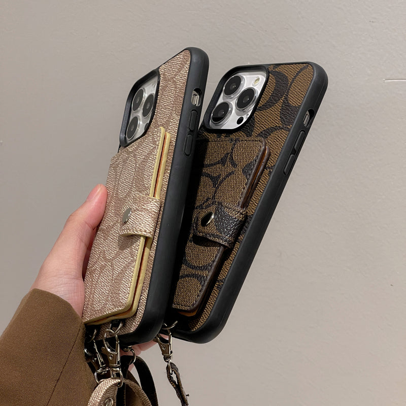 Klasszikus iPhone tok Tárcával és Szíjjal Barna -SZK240402