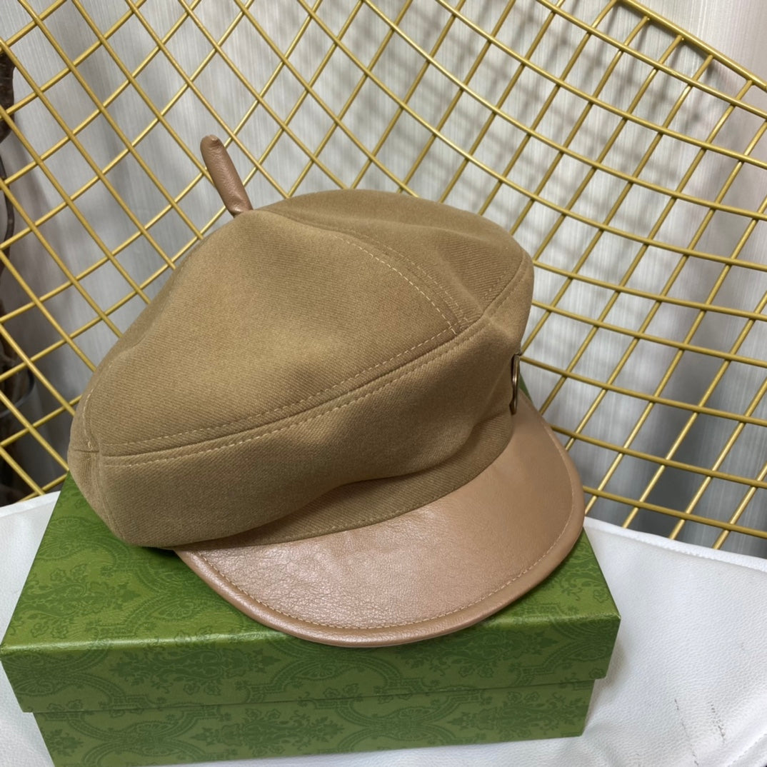 Coppola ottagonale con logo classico in metallo GG | Cappello in cashmere di design di lusso