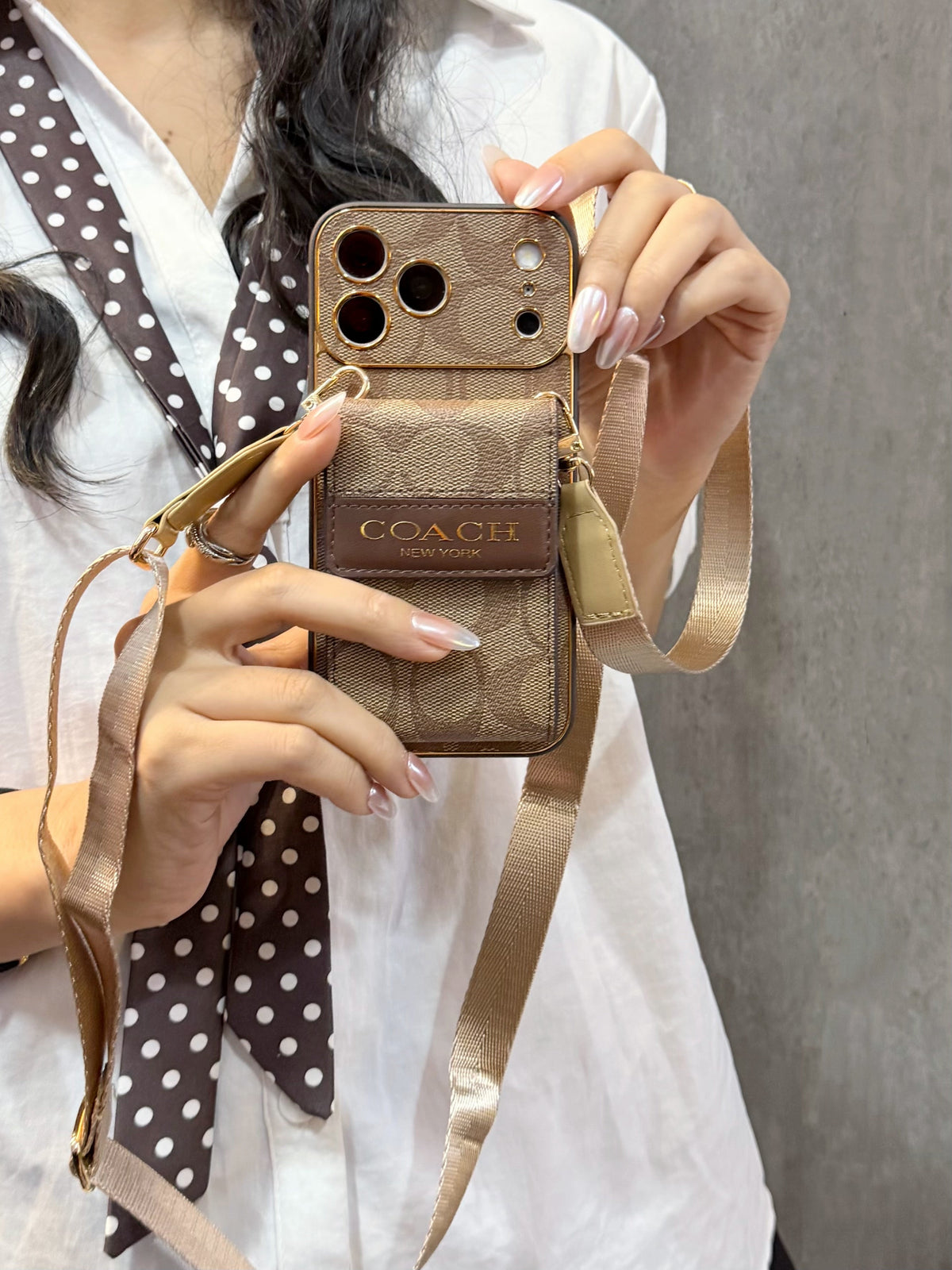 Vintage Signature Pattern iPhone Case | Card Holder & Crossbody Strap