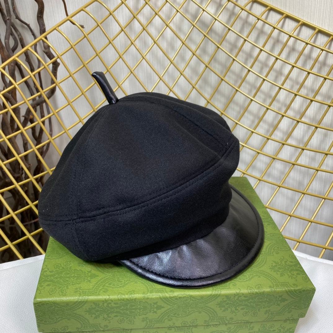 Coppola ottagonale con logo classico in metallo GG | Cappello in cashmere di design di lusso