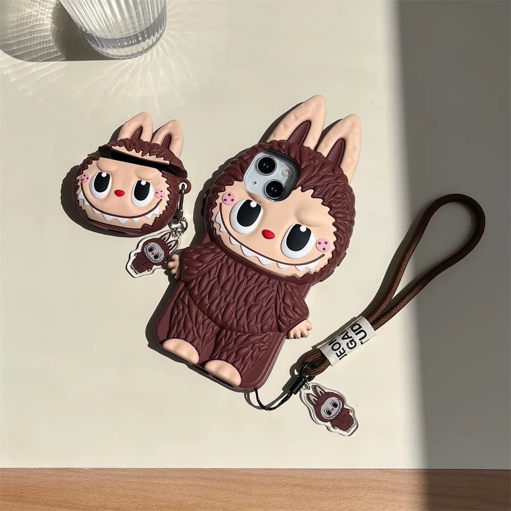 Capa de silicone bonito Labubu Zimomo dos desenhos animados | Rosa Marrom - Capa para iPhone