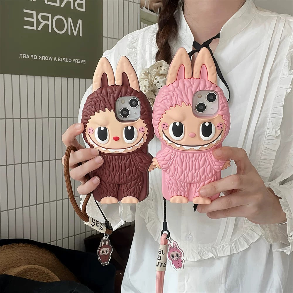 Capa de silicone bonito Labubu Zimomo dos desenhos animados | Rosa Marrom - Capa para iPhone