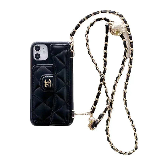 Luxe portemonnee-iPhone-hoesje met hand-/crossbody-ketting
