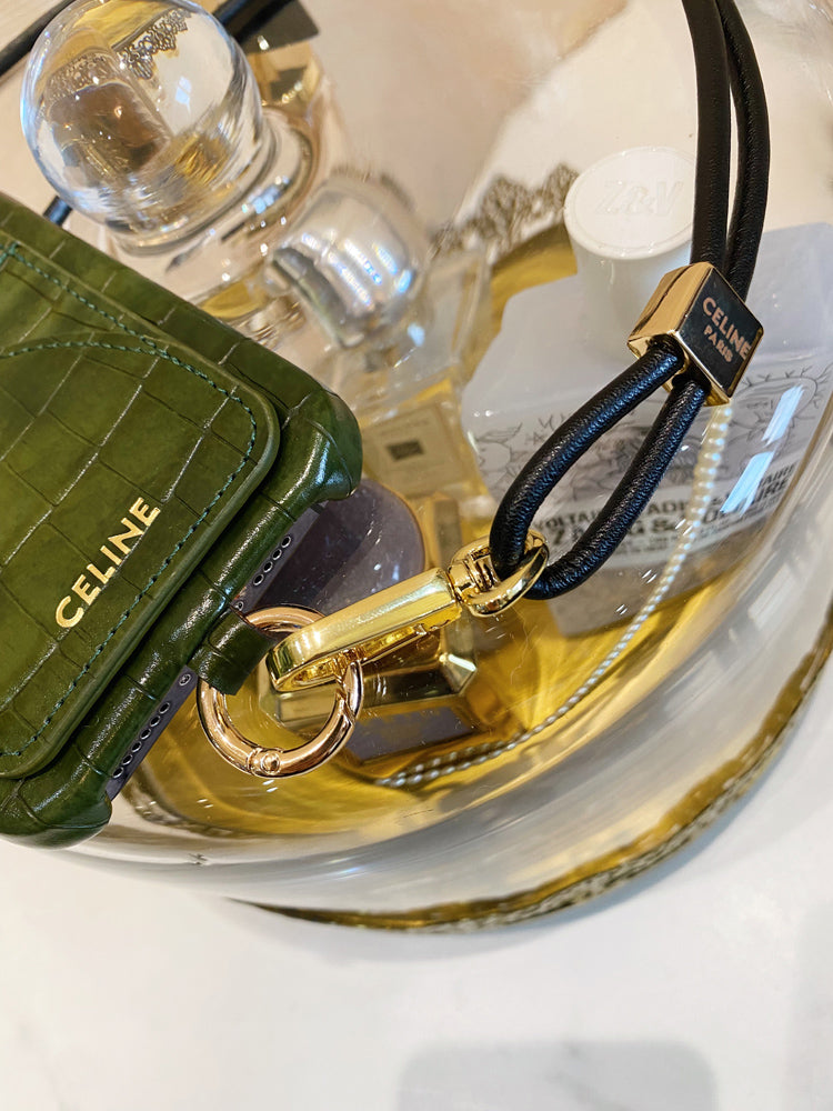 Alligator Print Celine iPhone tok kártyatartóval és szíjjal, zöld -EYP241415