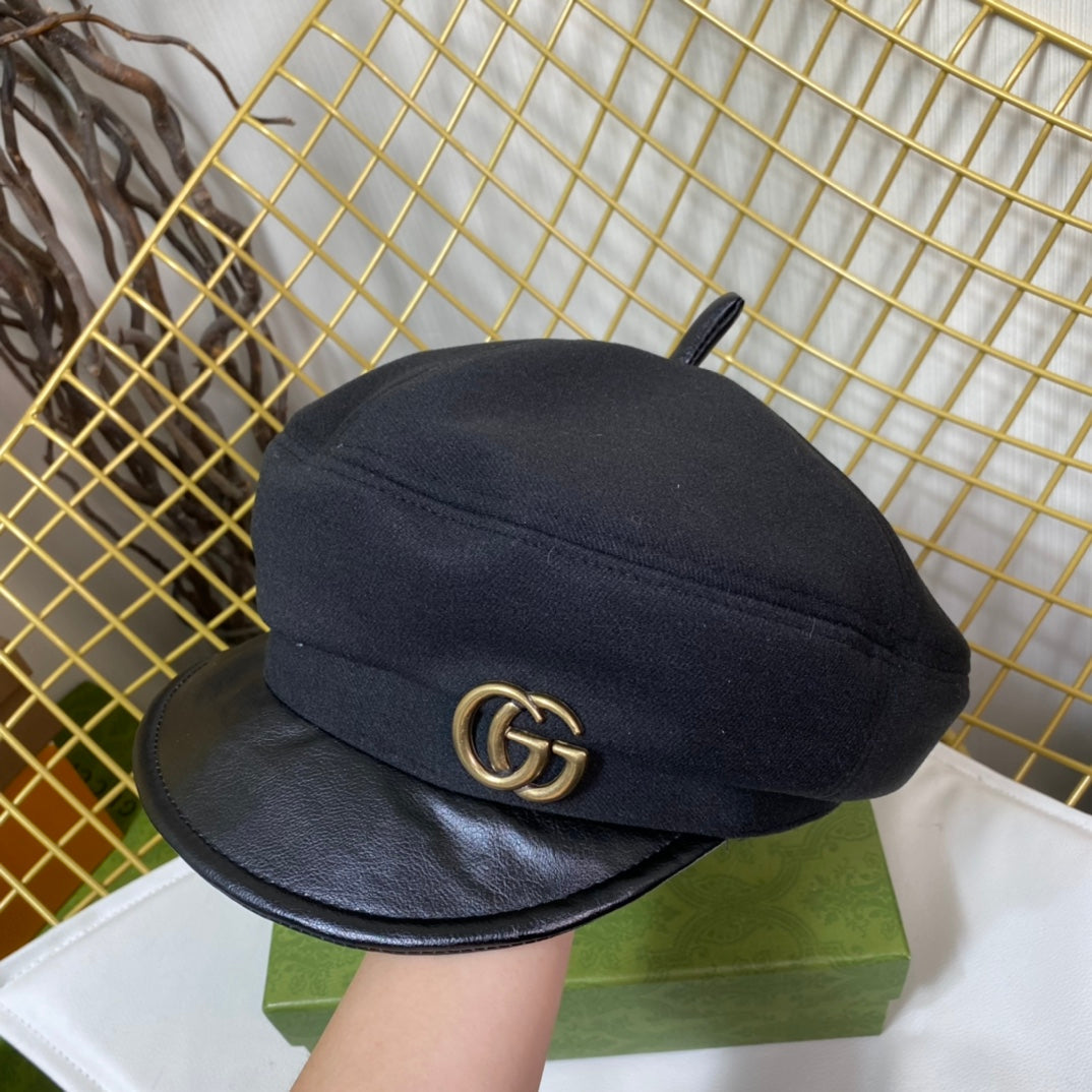 Coppola ottagonale con logo classico in metallo GG | Cappello in cashmere di design di lusso