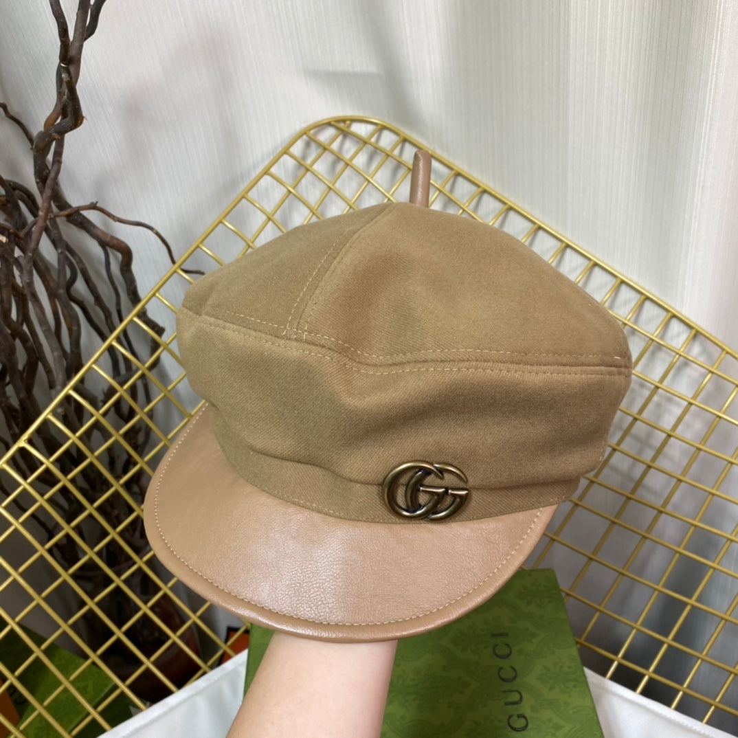 Coppola ottagonale con logo classico in metallo GG | Cappello in cashmere di design di lusso
