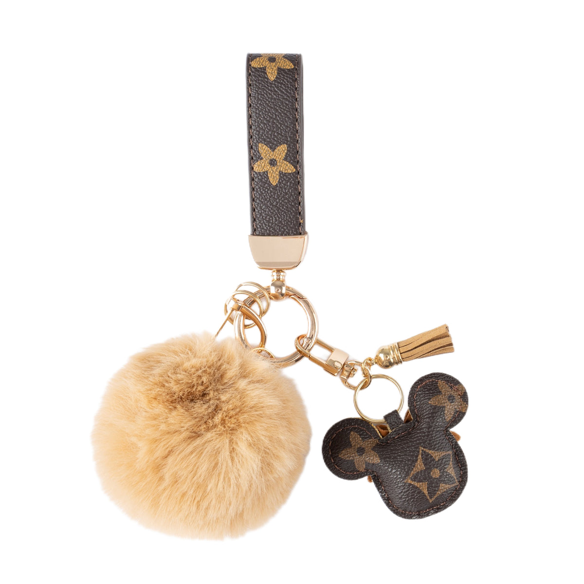 Luksus Mickey Nøglering – Kunstlæder & Pels Pom Charm
