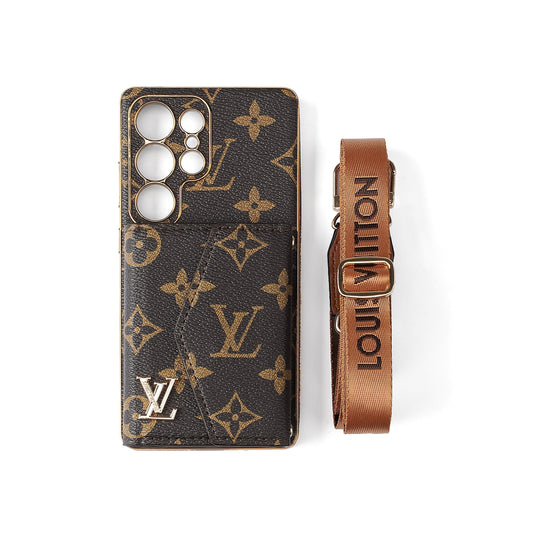 Funda de cuero avanzada para teléfono Samsung con billetera y correa.