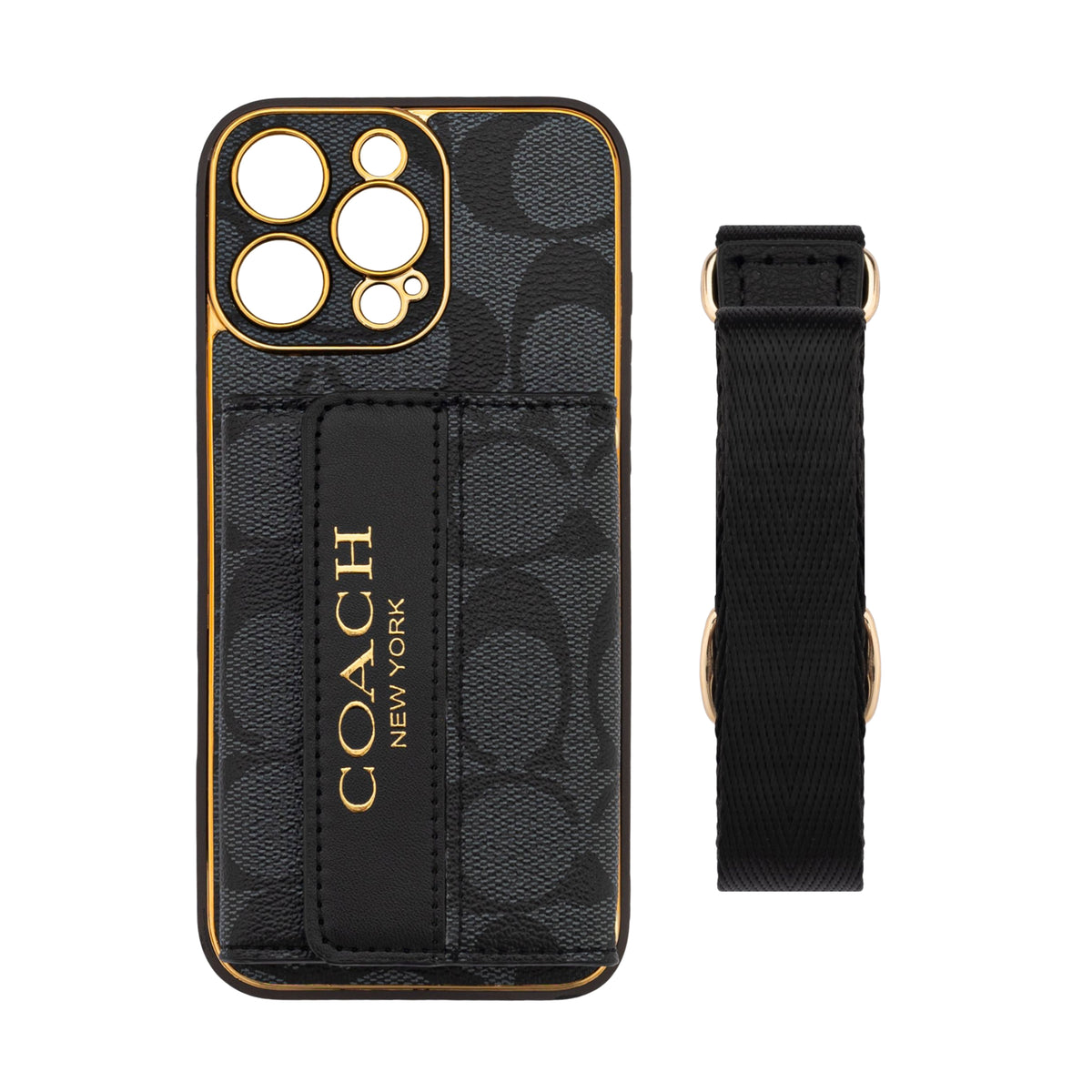 Vintage Monogram iPhone Case with Card Holder & Adjustable Strap