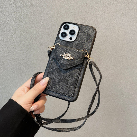 Klassisk iPhone-deksel med kortholder og stropp Lys svart -SJ240513
