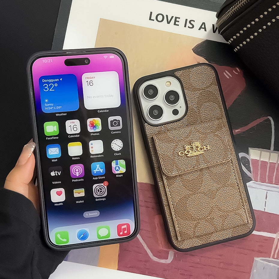 Klassisk iPhone-deksel med kortholder lommebok lysebrun -SZK240425