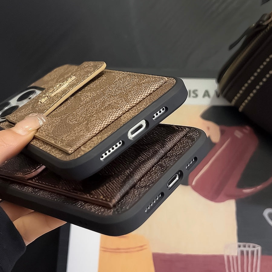 Klassisk iPhone-deksel med kortholder lommebok lysebrun -SZK240425