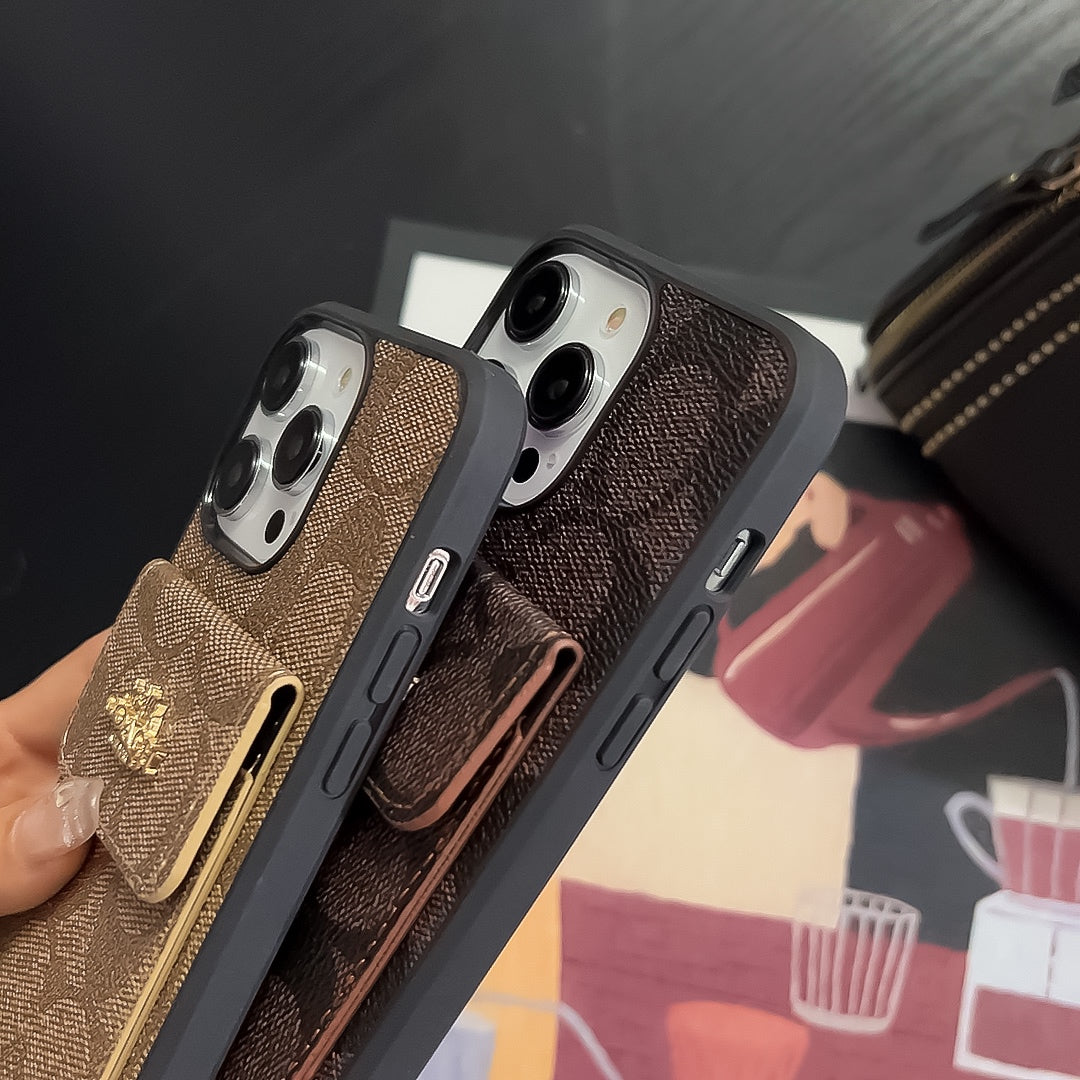 Klassisk iPhone-deksel med kortholder lommebok lysebrun -SZK240425