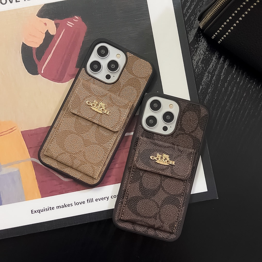 Klassisk iPhone-deksel med kortholder lommebok lysebrun -SZK240425