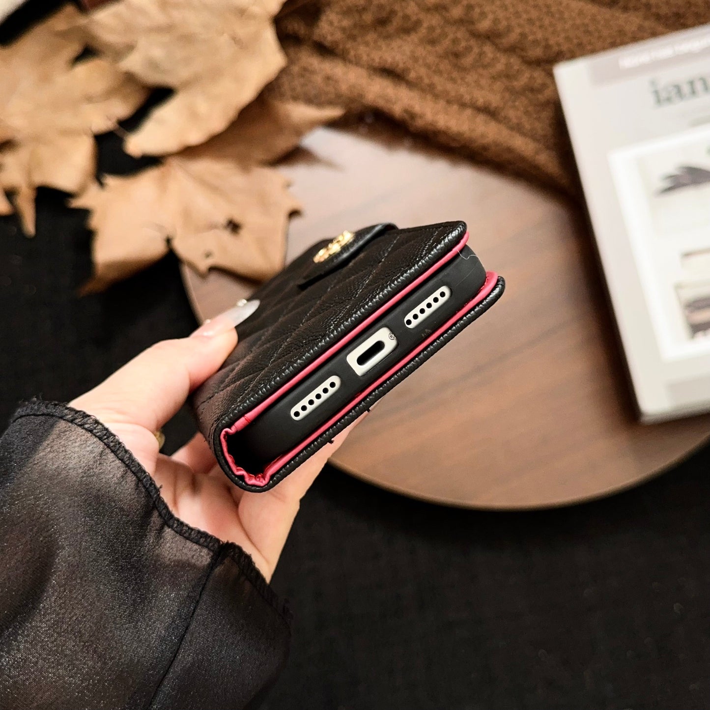 Luxury Quilted Wallet iPhone Case with Tassel & Gold Clasp