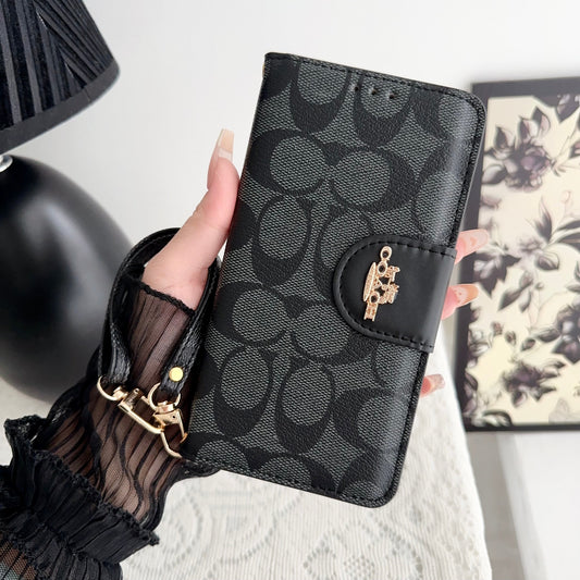 Klassisk iPhone-deksel Leather Flip-veske med kortholder svart