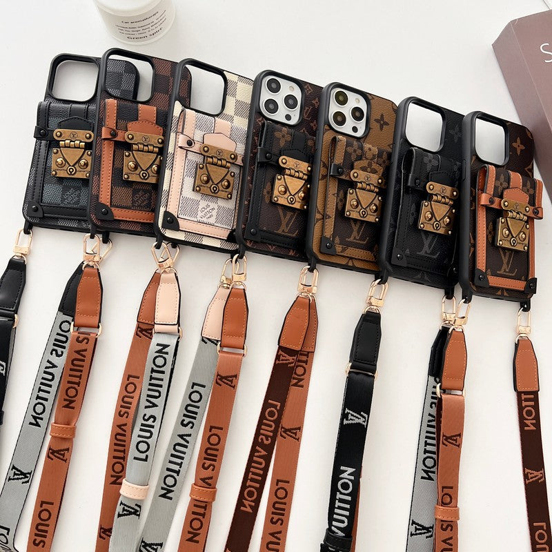 Cadena cruzada marrón de lujo Funda y vinilo para iPhone