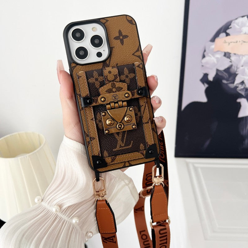 Cadena cruzada marrón de lujo Funda y vinilo para iPhone
