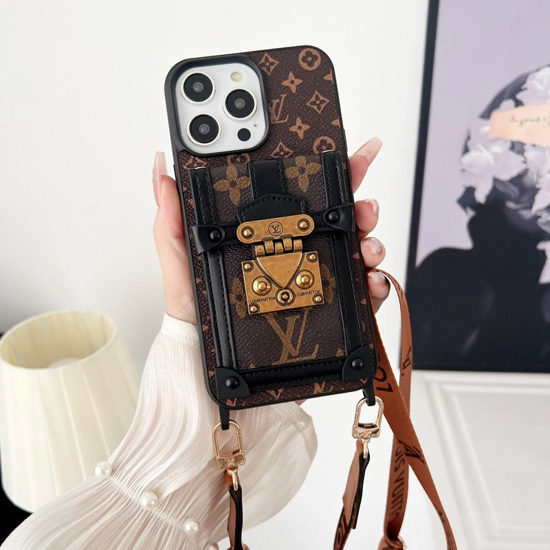Cadena cruzada marrón de lujo Funda y vinilo para iPhone