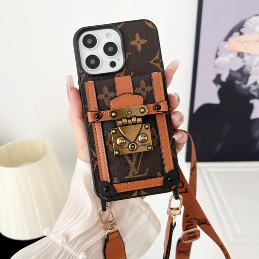 Luksus brunt Crossbody Chain iPhone-deksel