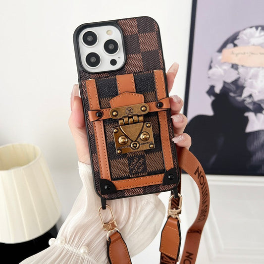 Luksus brunt Crossbody Chain iPhone-deksel