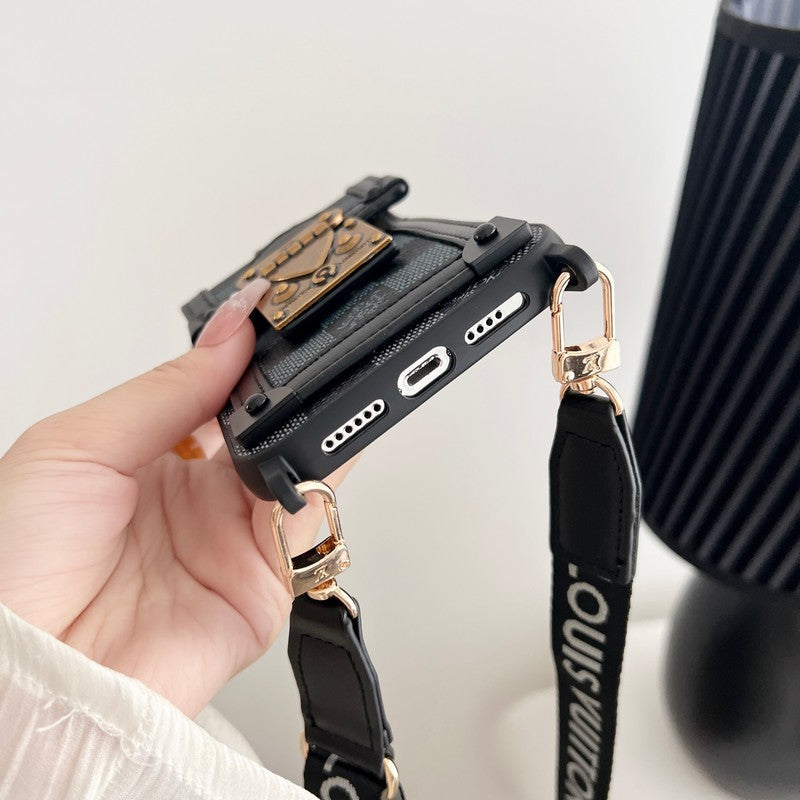 Cadena cruzada marrón de lujo Funda y vinilo para iPhone