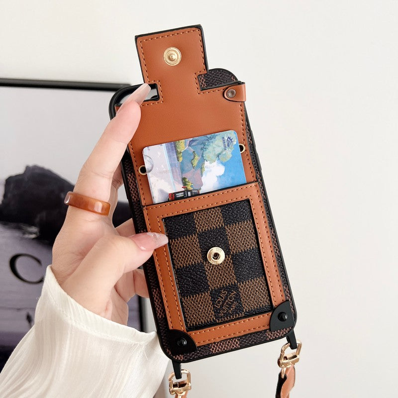 Cadena cruzada marrón de lujo Funda y vinilo para iPhone