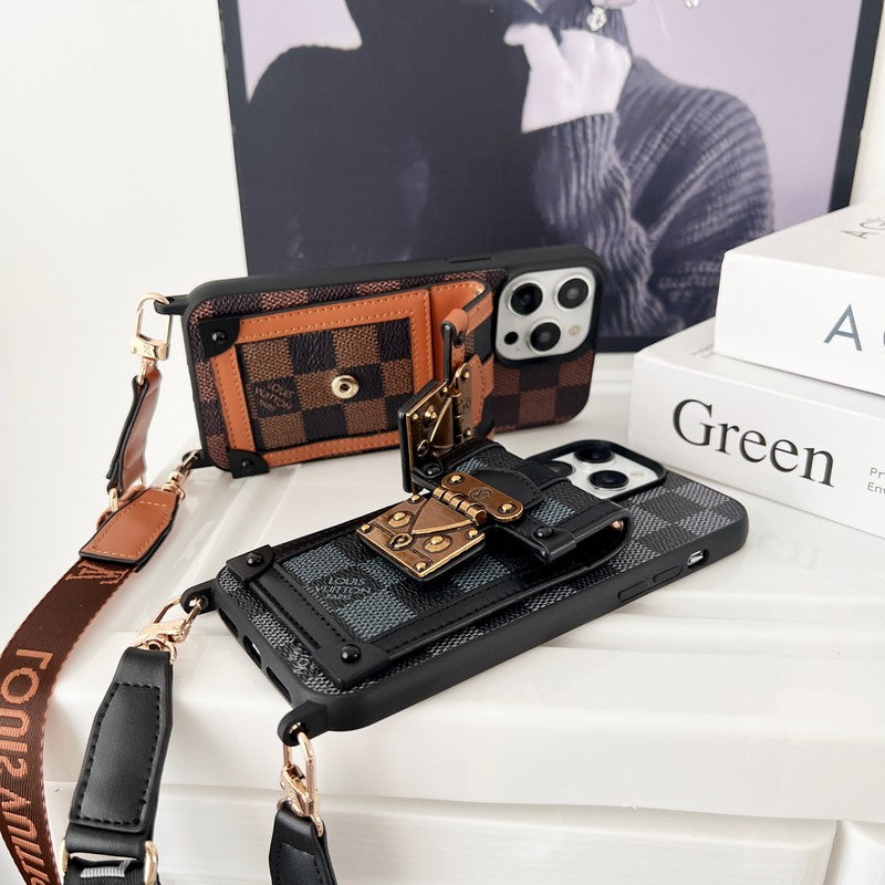 Cadena cruzada marrón de lujo Funda y vinilo para iPhone