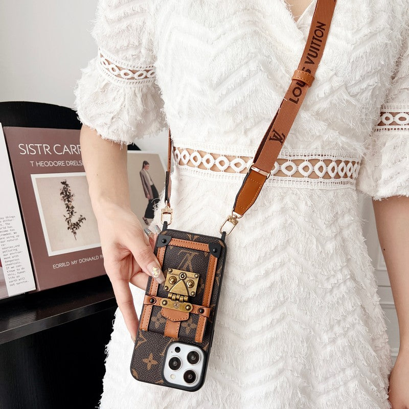 Cadena cruzada marrón de lujo Funda y vinilo para iPhone