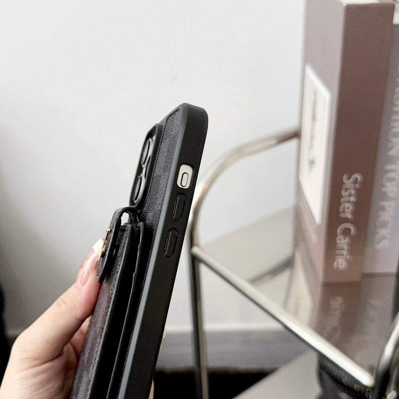 Luksus svart og hvit Crossbody Card Bag iPhone-deksel