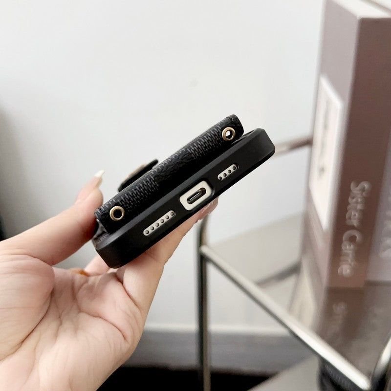 Luksus svart og hvit Crossbody Card Bag iPhone-deksel