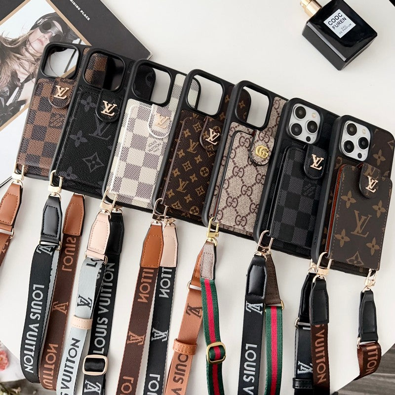 Luksus svart og hvit Crossbody Card Bag iPhone-deksel