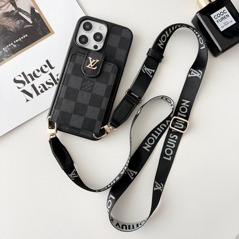 Luksus svart og hvit Crossbody Card Bag iPhone-deksel