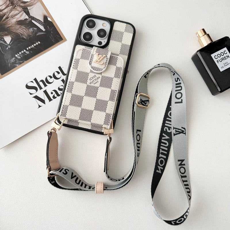 Luksus svart og hvit Crossbody Card Bag iPhone-deksel