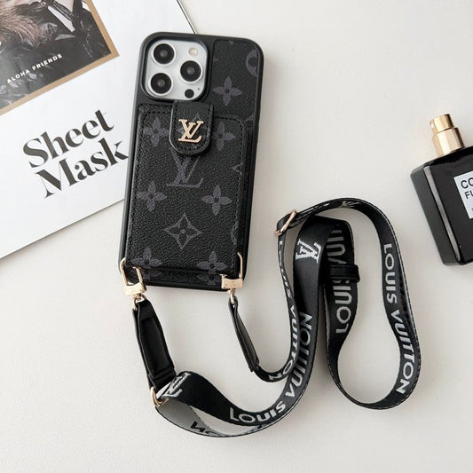 Luksus Svart & Hvit Crossbody Card Bag iPhone-deksel