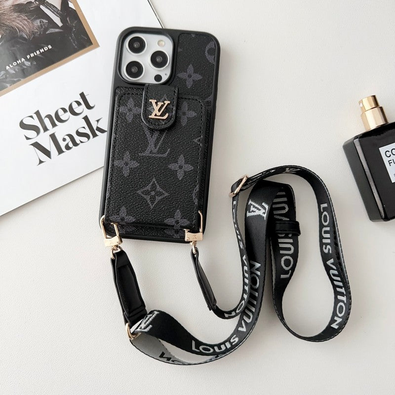 Luksus svart og hvit Crossbody Card Bag iPhone-deksel