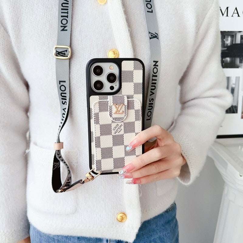 Luksus svart og hvit Crossbody Card Bag iPhone-deksel