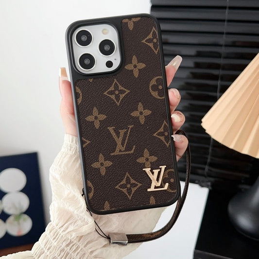 Πολυτελής θήκη για iPhone με αλυσίδα χεριών κλασική καφέ