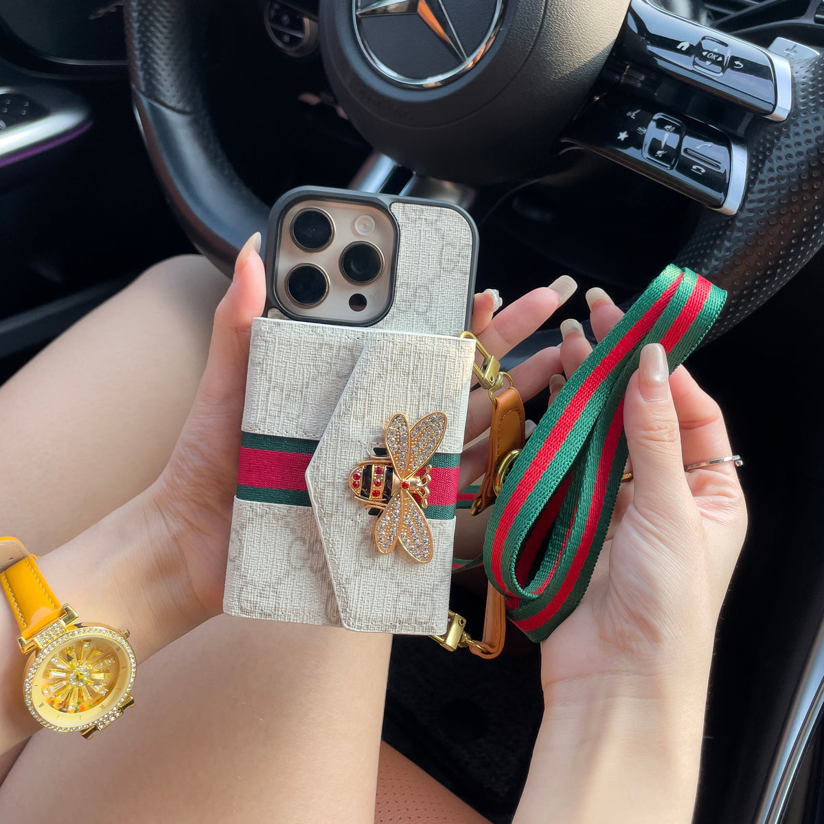 Premium Advanced Crossbody iPhone-deksel med kortholder og skulderstropp