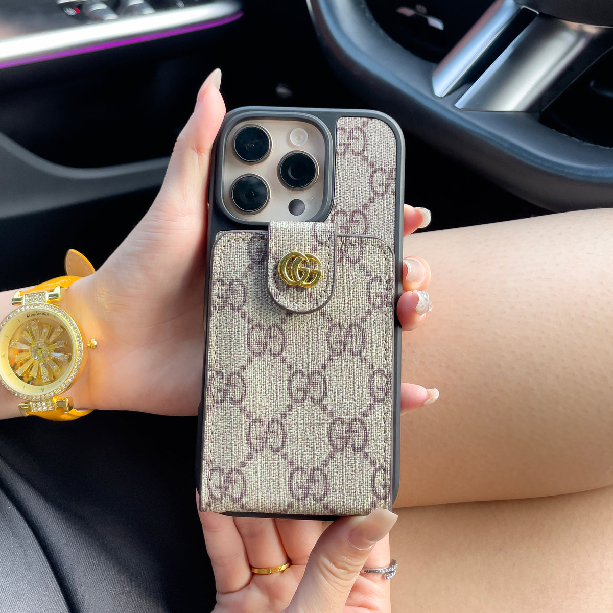 Luxuriöse iPhone-Hülle zum Umhängen mit Kartenhalter und Riemen