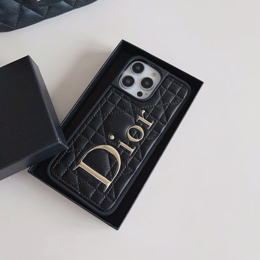 Fashion Gold Logo Lær iPhone-deksel