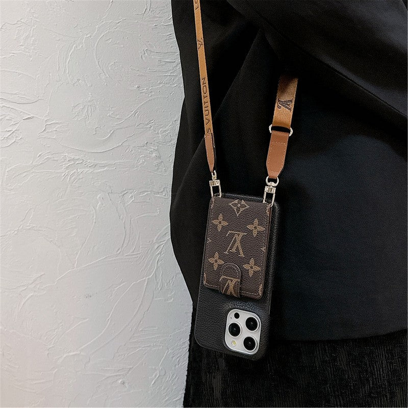 Étui pour iPhone avec chaîne à bandoulière pour sac à cartes de luxe