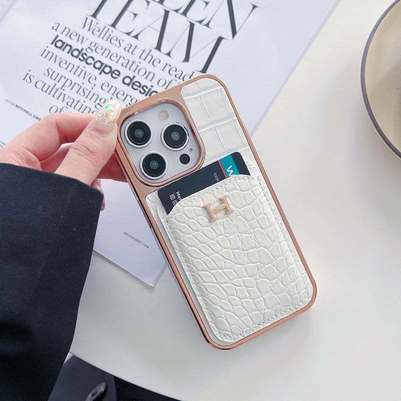 H Rose Gold Cás iPhone Leathar