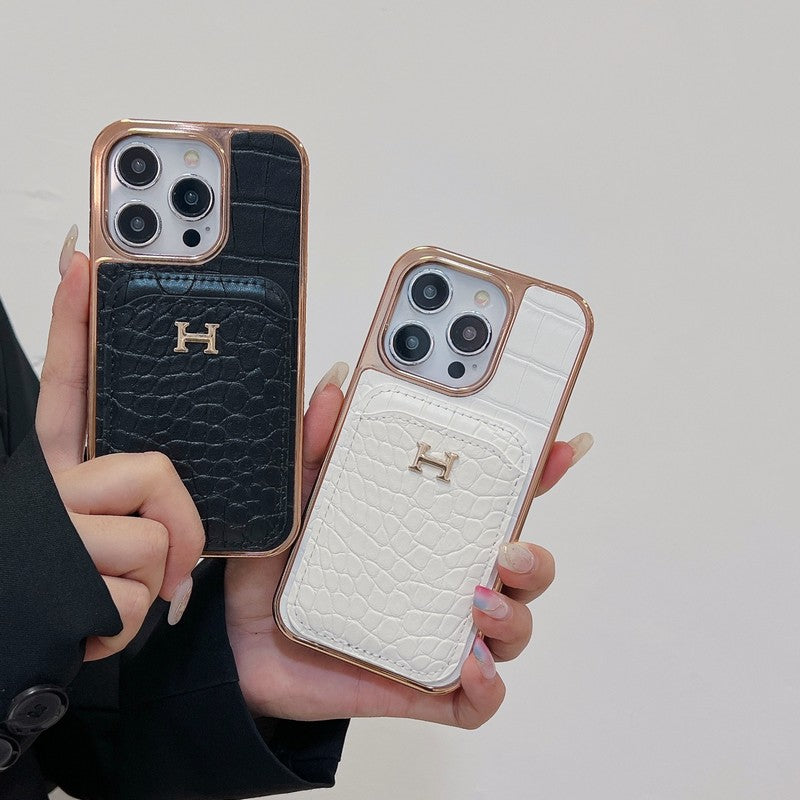 H Rose Gold Cás iPhone Leathar