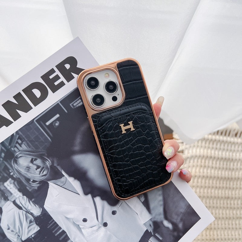 H Rose Gold Cás iPhone Leathar