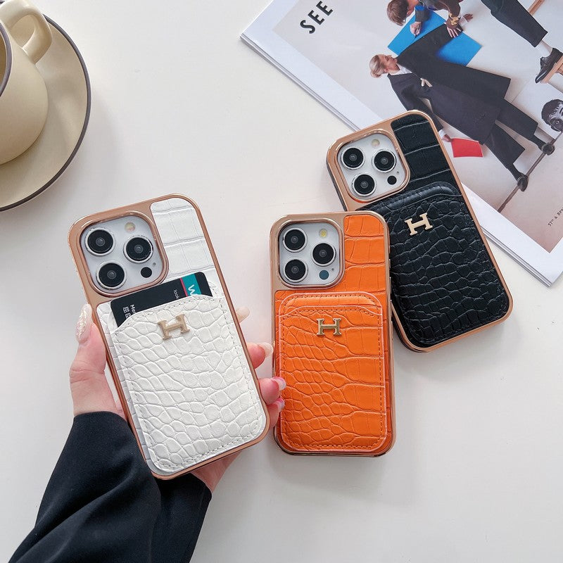 H Rose Gold Cás iPhone Leathar