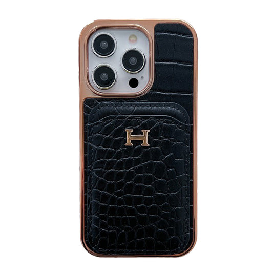 H ローズゴールド レザー iPhone ケース