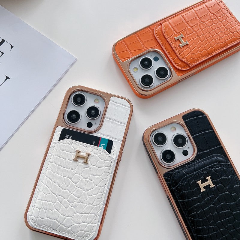H Rose Gold Cás iPhone Leathar