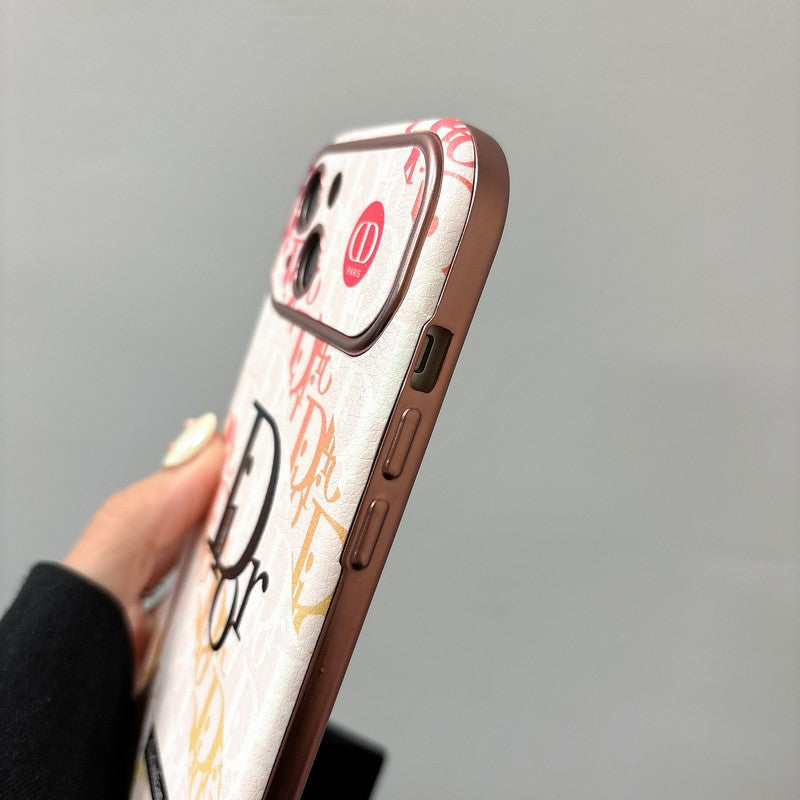 Fashion hvid & brun farve læder iPhone etui